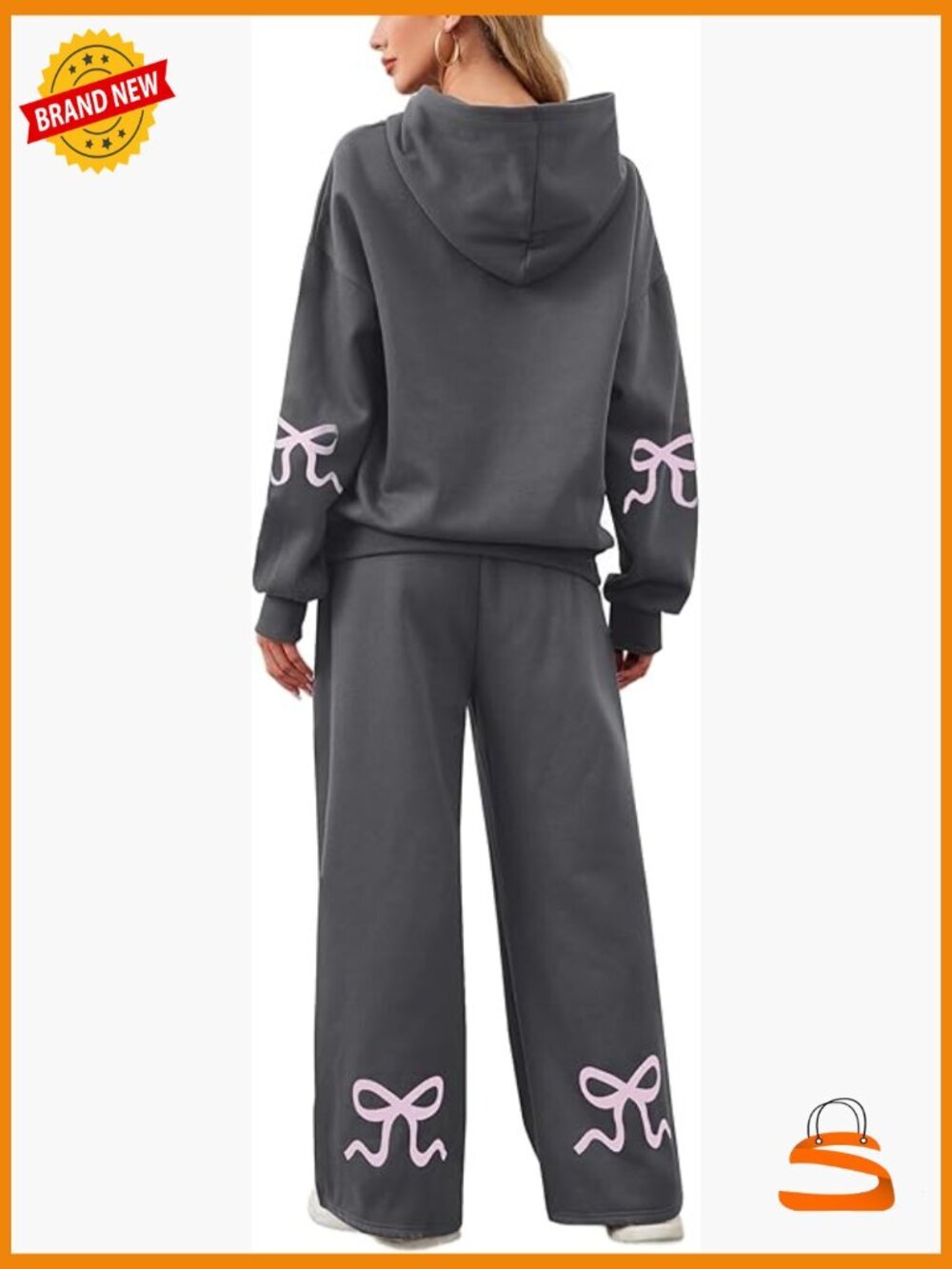 Womens 2 Piece Sweatsuit Set Bow Print Oversized Hoodie Wide Leg Sweatpants